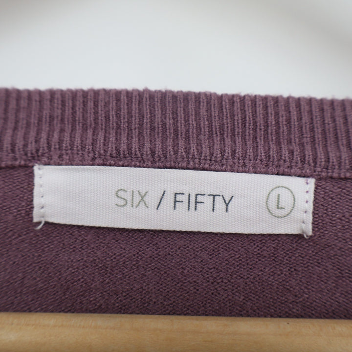 Six Fifty Sweater Womens Large Purple Knitted Ribbed Crew Neck Drop Shoulder