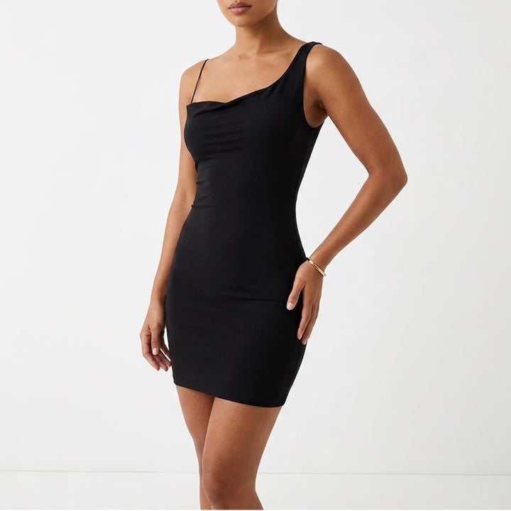 Naked Wardrobe Black One Shoulder Ribbed Mini Bodycon Dress XL