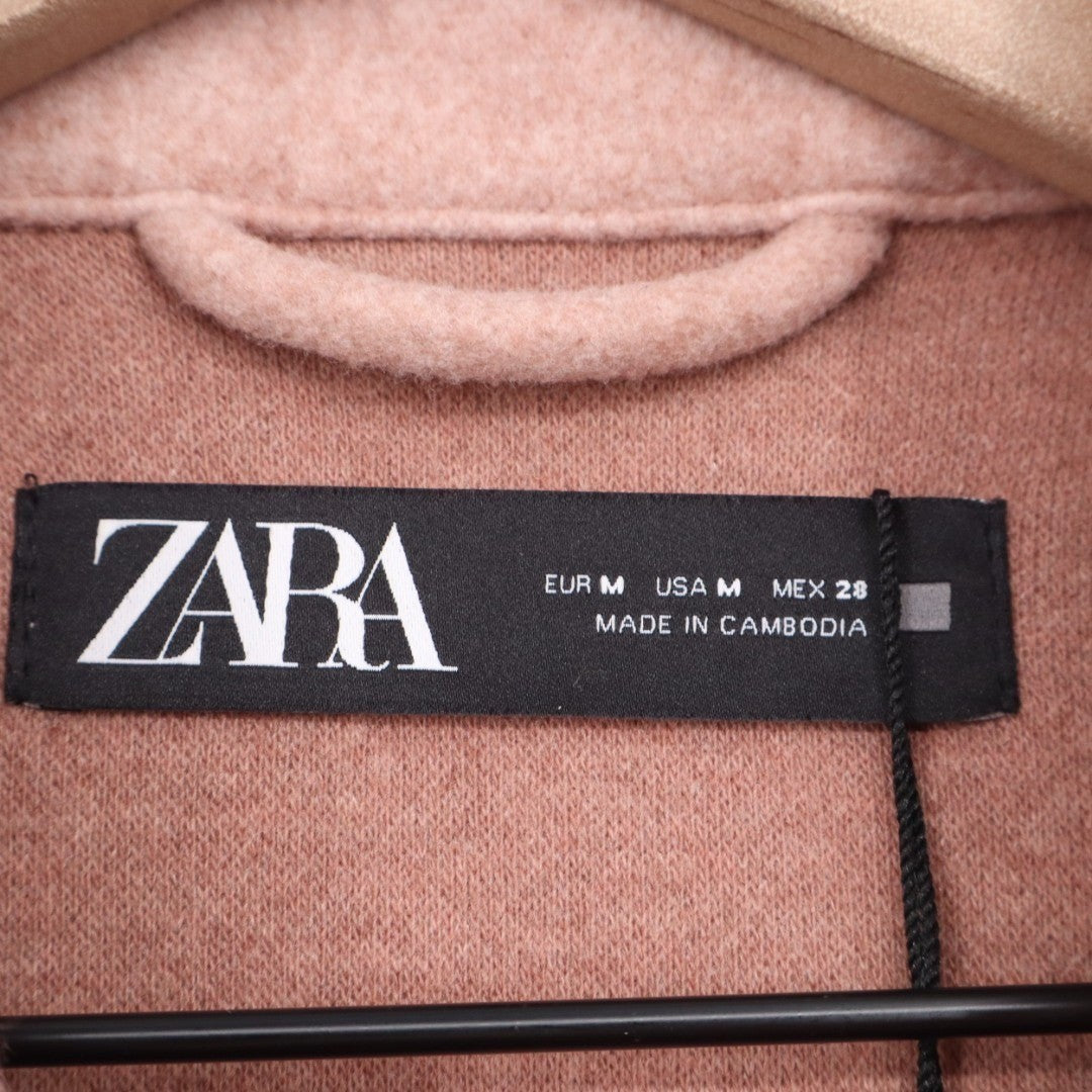 Zara Soft Over Shirt Shacket Womens M Pink Snap Button High Low Spread Collar