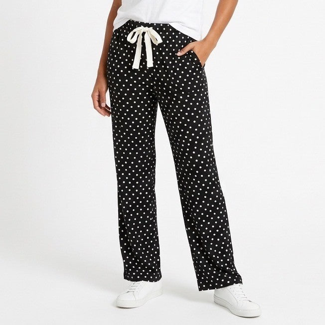 AQUA x Angelica Hicks Lounge Pants Womens Small Black White Polka Dot Stretch