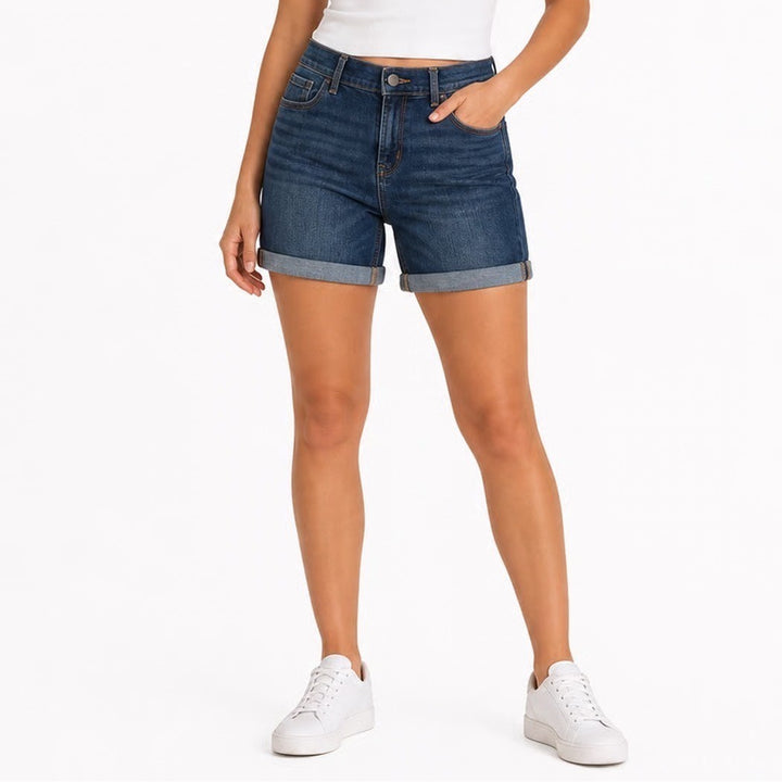 Old Navy Womens Size 8 Dark Wash Cuffed Denim Bermuda Shorts Stretch Blue