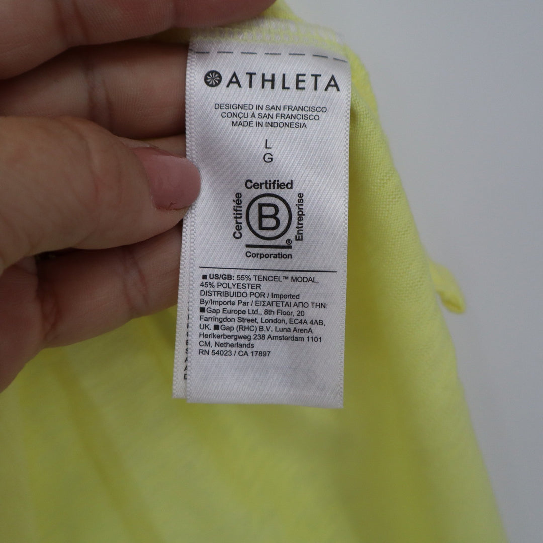 Athleta Womens Yellow V-Neck Short Sleeve Tencel Modal Blend Tee Size L