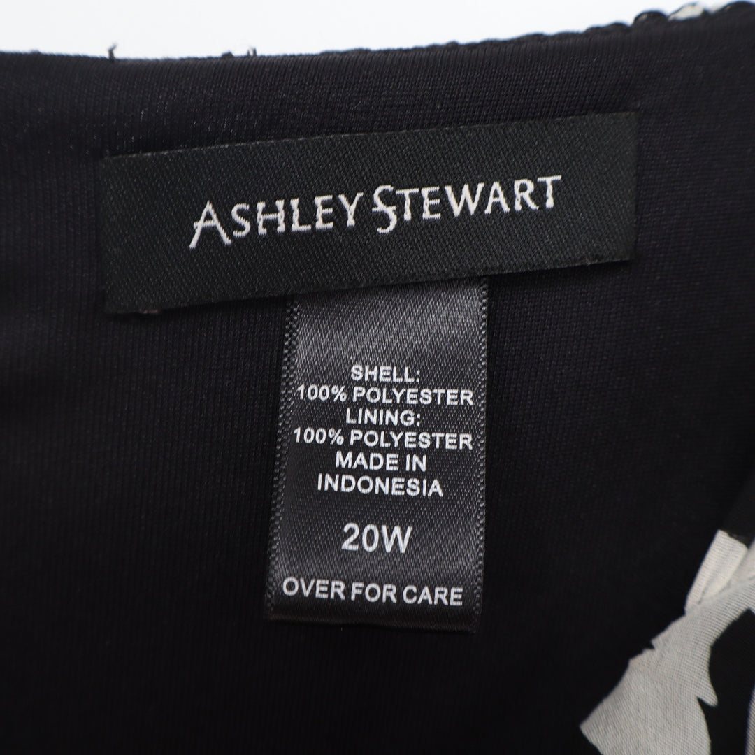 Ashley Stewart Dress Womens 20W Floral Ruffle Black White Sleeveless Excellent