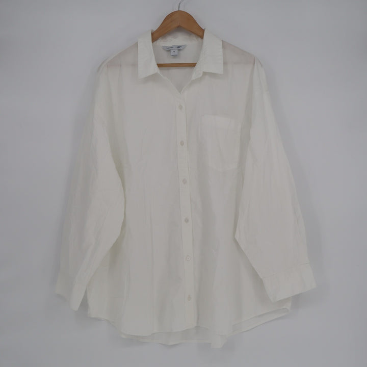 Old Navy Boyfriend Shirt Womens XL White Long Sleeve Spread Collar Button Up