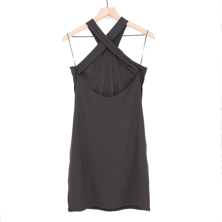 Naked Wardrobe Black Ribbed Crisscross Halter Open Back Bodycon Dress 2X