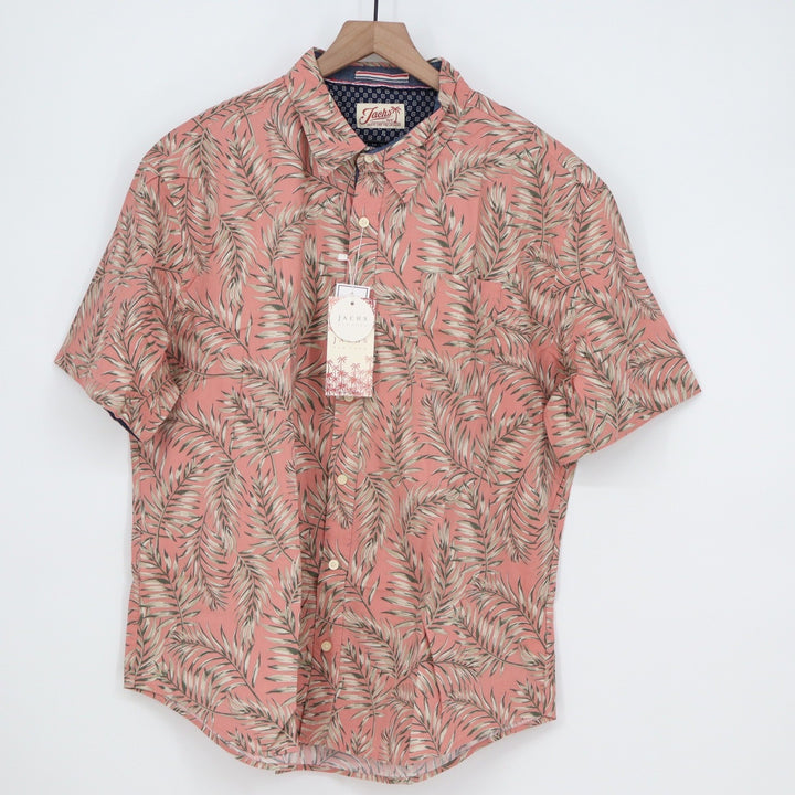 Jachs NY Mens 2XL Red Tropical Palm Leaf Print Short Sleeve Button Down Shirt