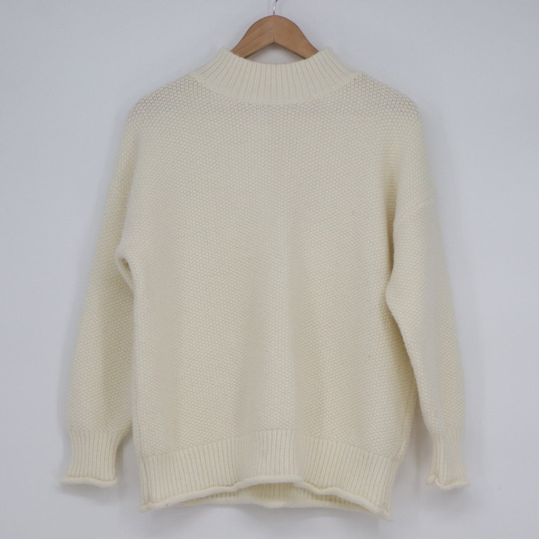Cream Mock Neck Textured Knit Pullover Sweater Long Sleeve Relaxed Fit XL