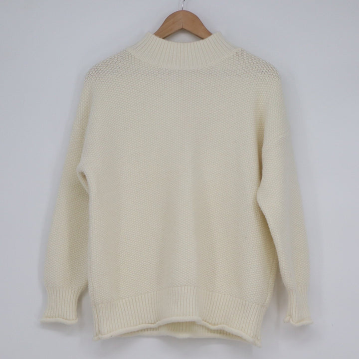 Cream Mock Neck Textured Knit Pullover Sweater Long Sleeve Relaxed Fit XL