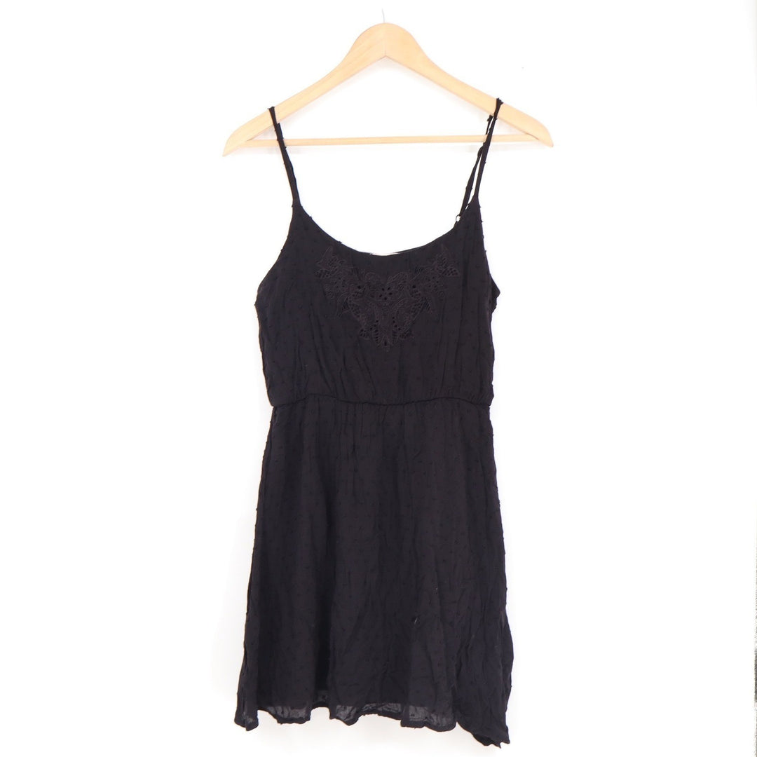 Rewind Black Swiss Dot Lace Embroidered Mini Dress Small Boho Sleeveless