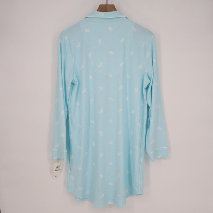 Charter Club Intimates Pajama Shirt Womens M Blue Floral Stretch Lapel Collar