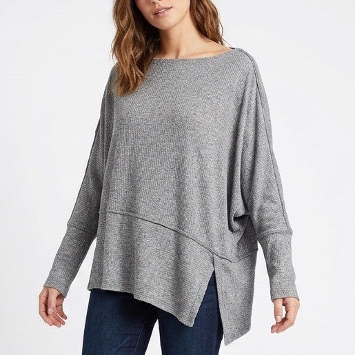 Free People We The Free Londontown Thermal Tunic Top Women M Gray Knit Side Slit