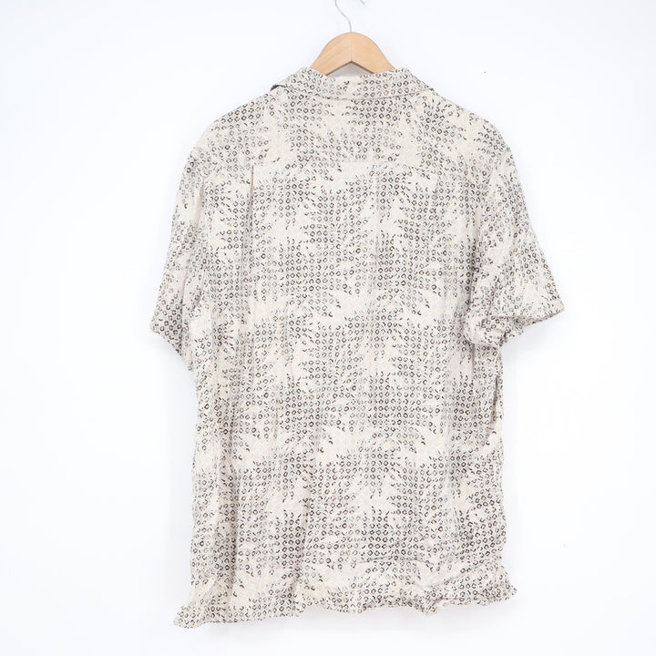 Tasso Elba Mens Large Silk Rayon Blend Geometric Print Short Sleeve Button Shirt
