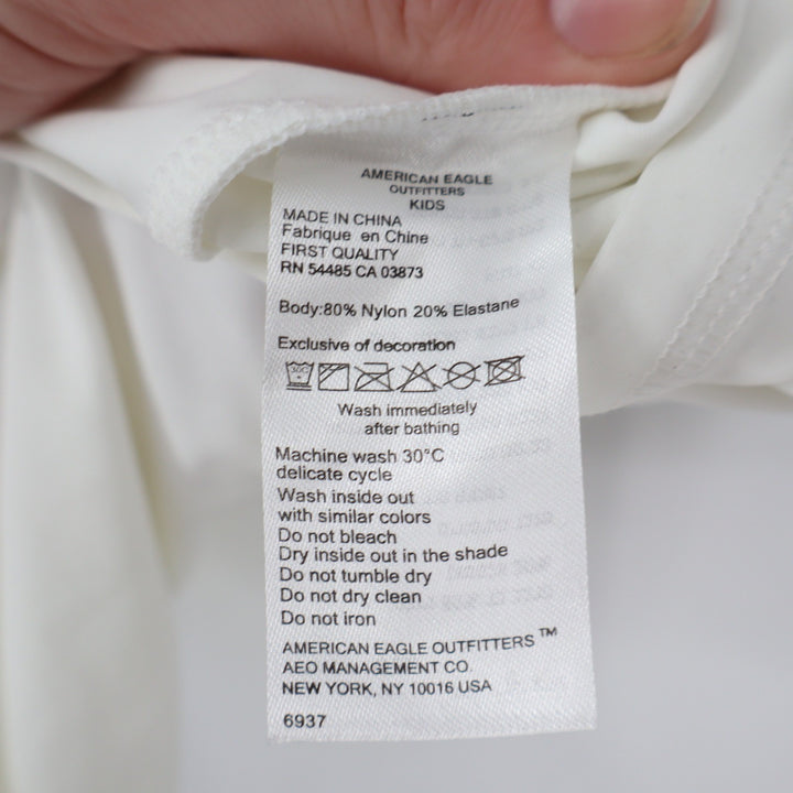 American Eagle Kids Rash Guard Size 8 White Black AEUSA Swim Shirt Short Sleeve