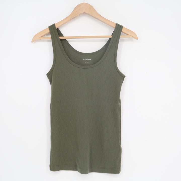 Old Navy Tank Top Womens Small Olive Green Cotton Stretch Ribbed Round Neck