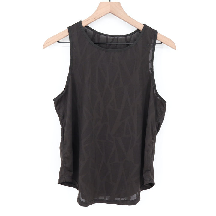 Tank Top Women Black Mesh Round Neck Wide Strap Yoga Running Activewear Pullover