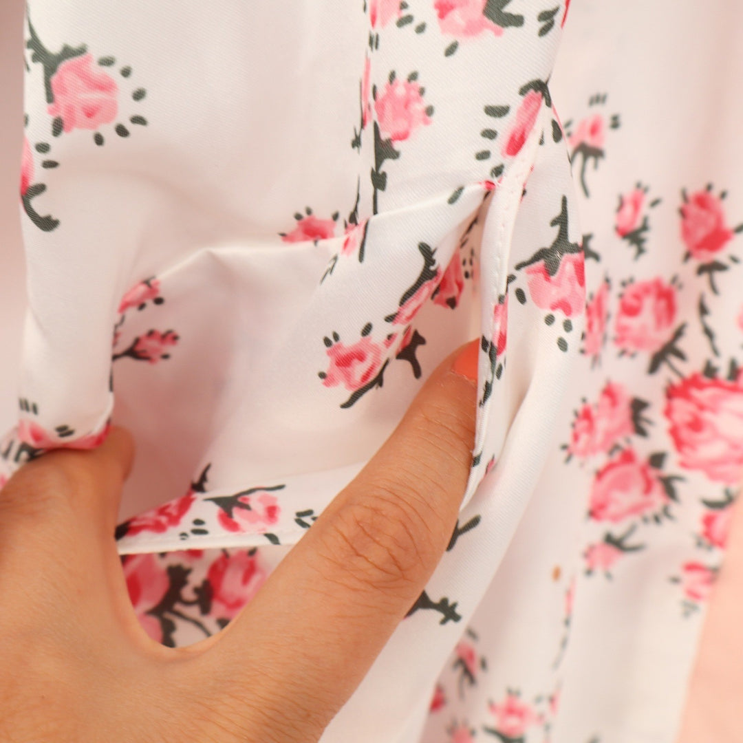 Morgan Lane x FabFitFun Floral Kimono Robe Pink White Rose Print L/XL Pockets