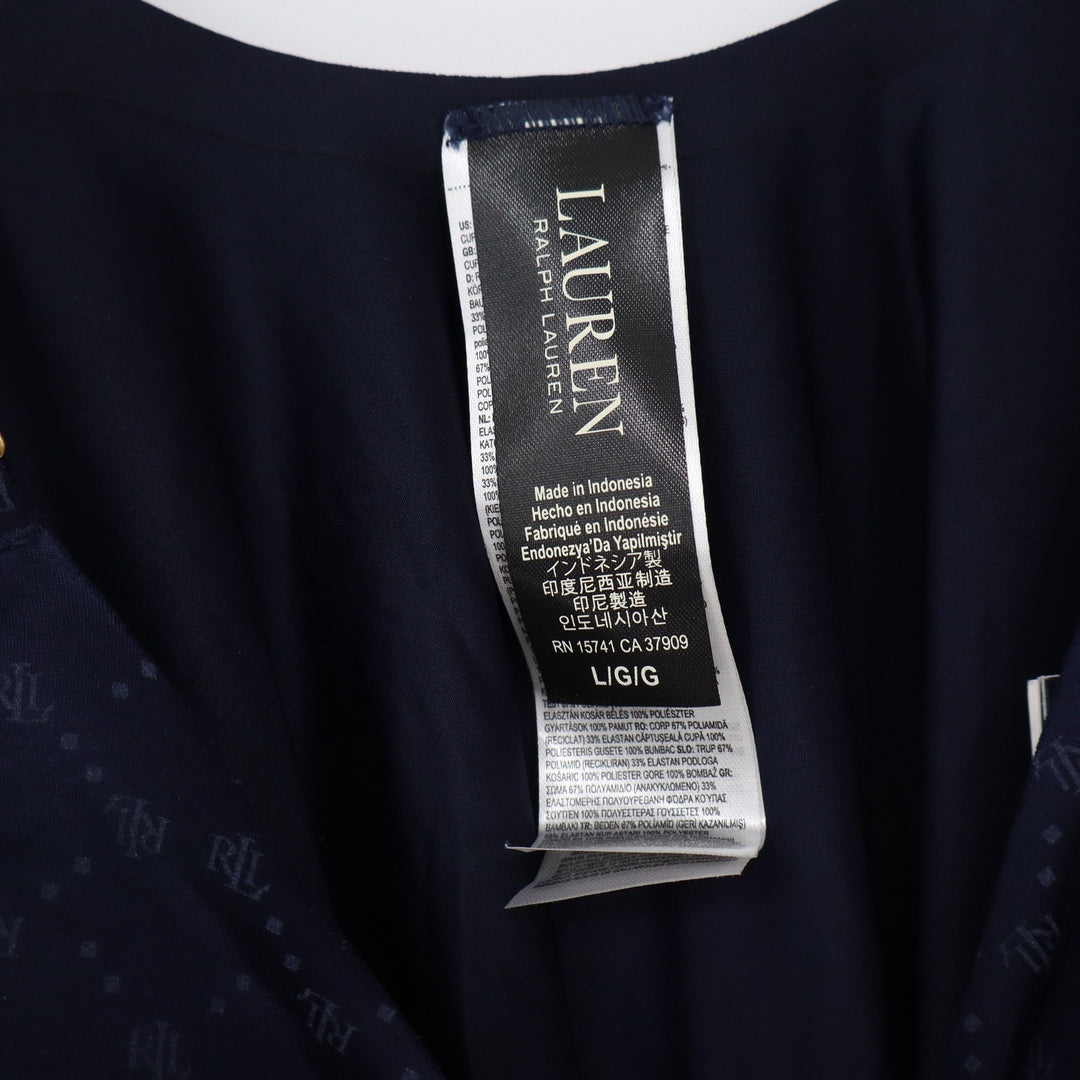 Lauren Ralph Lauren Navy Monogram Bonded Bodysuit Large NWT