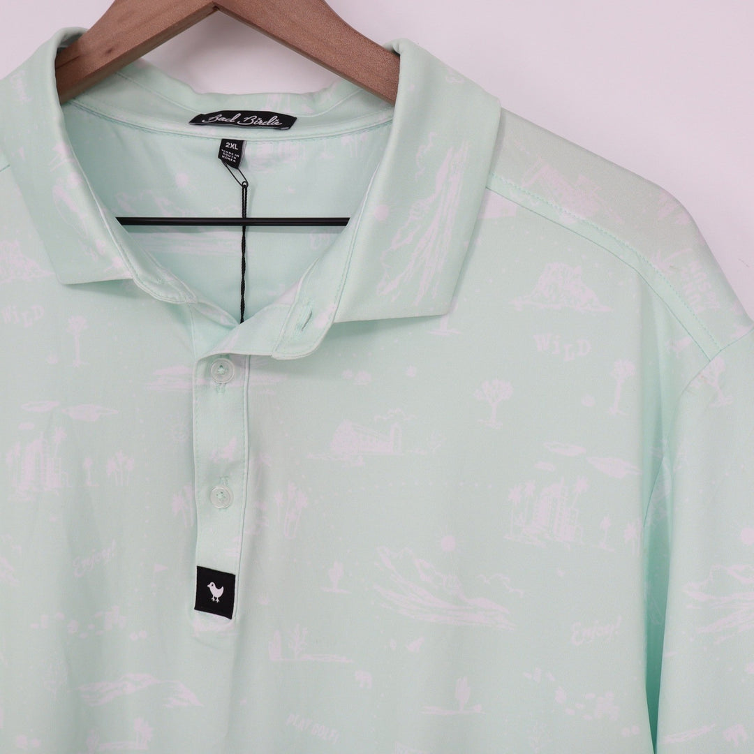 Bad Birdie Southwest Loop Golf Polo Mint Green Graphic Print Mens 2XL
