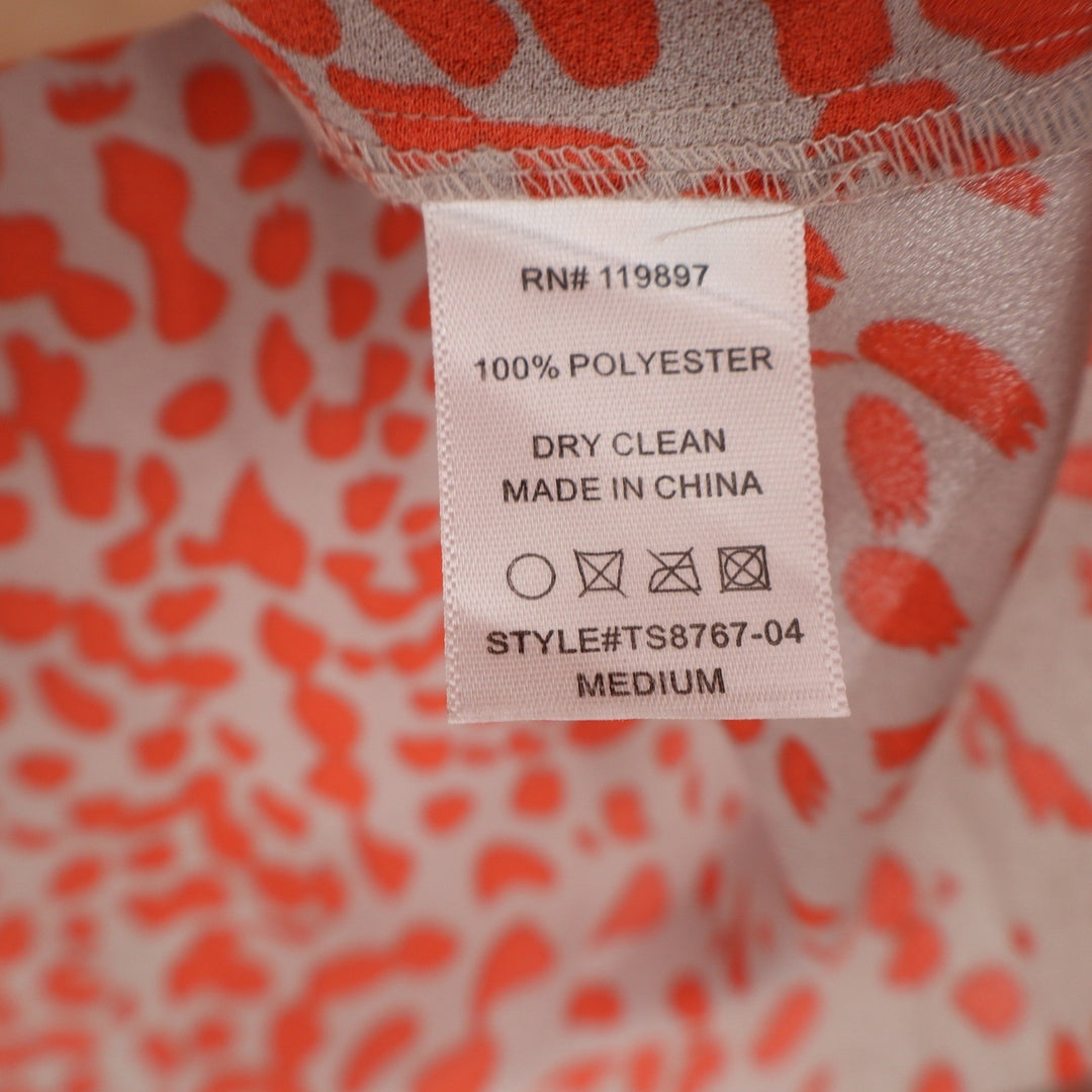 Collective Concepts Orange Animal Print V-Neck Short Sleeve Blouse Medium