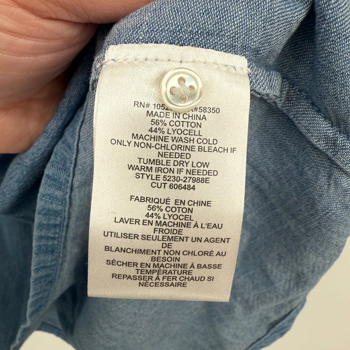 SOFT JOIE Chambray Denim Smocked Neck Sleeveless V-Neck Blouse Top XS