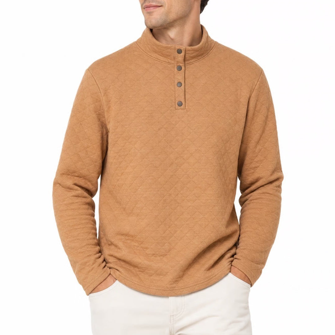Sonoma Goods For Life Mens Quilted Mock Neck Snap Pullover Brown Large