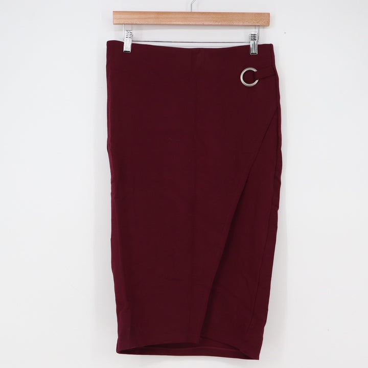 d.jeans Skirt Womens 6 Faux Wrap Pencil Burgundy O-Ring Stretch Excellent
