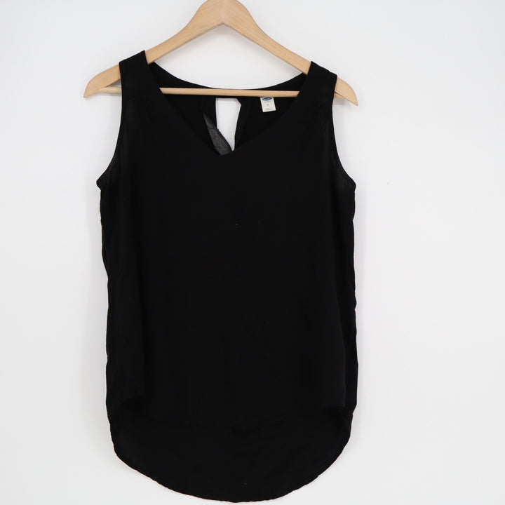 Old Navy Tank Top Women's Medium Black Curve Hem V-Neck Wide Strap Pullover
