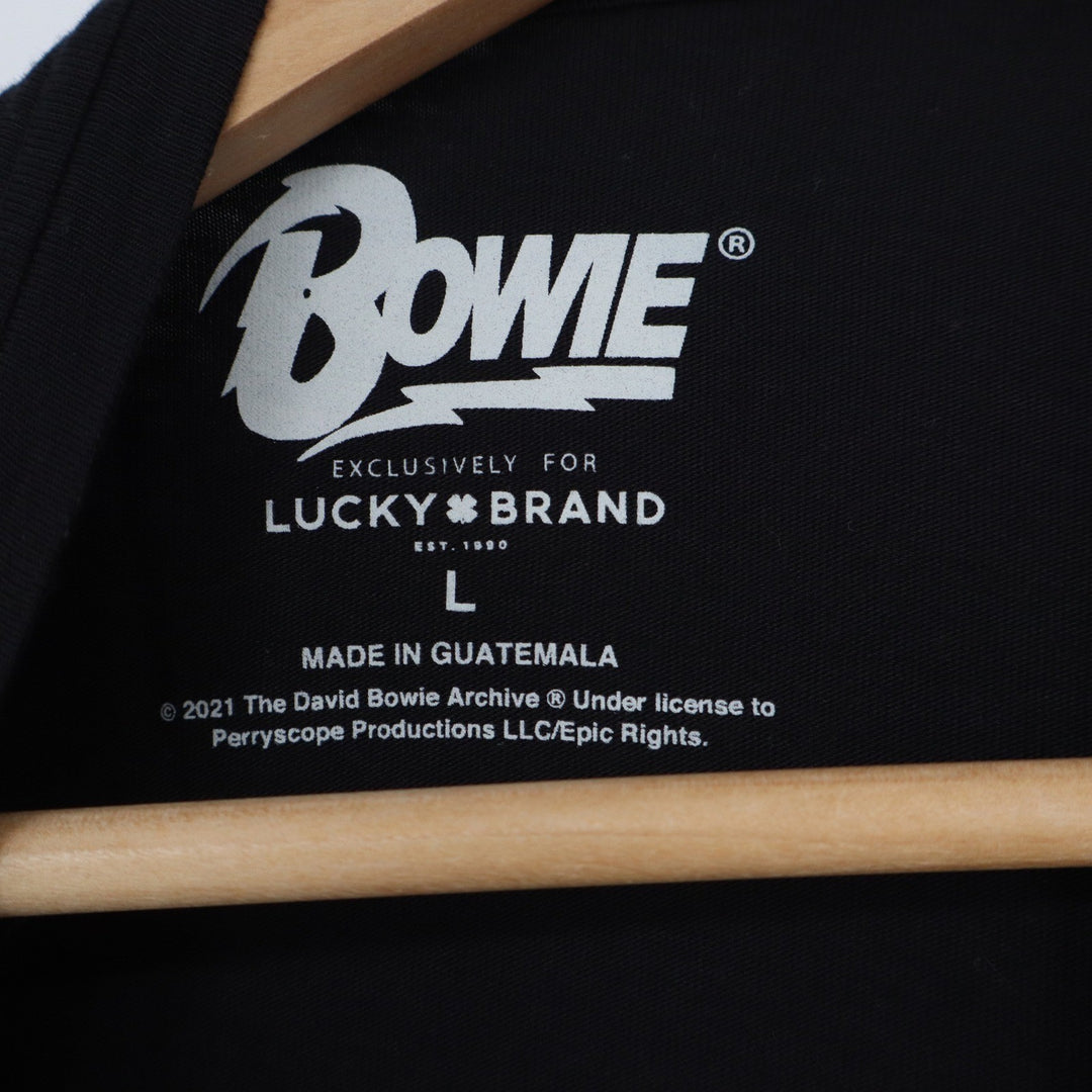 Lucky Brand David Bowie Graphic T-Shirt Black Gold Foil Logo Rock Tee Large