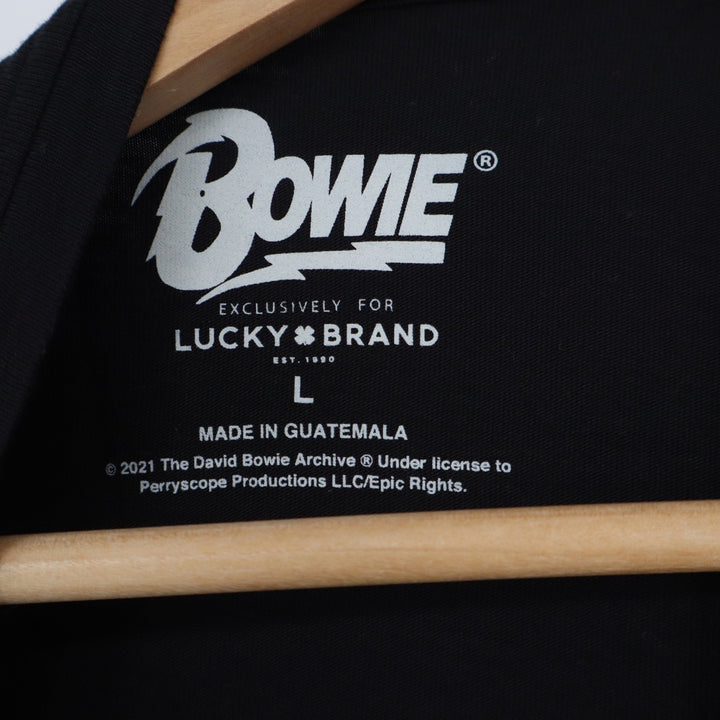 Lucky Brand David Bowie Graphic T-Shirt Black Gold Foil Logo Rock Tee Large