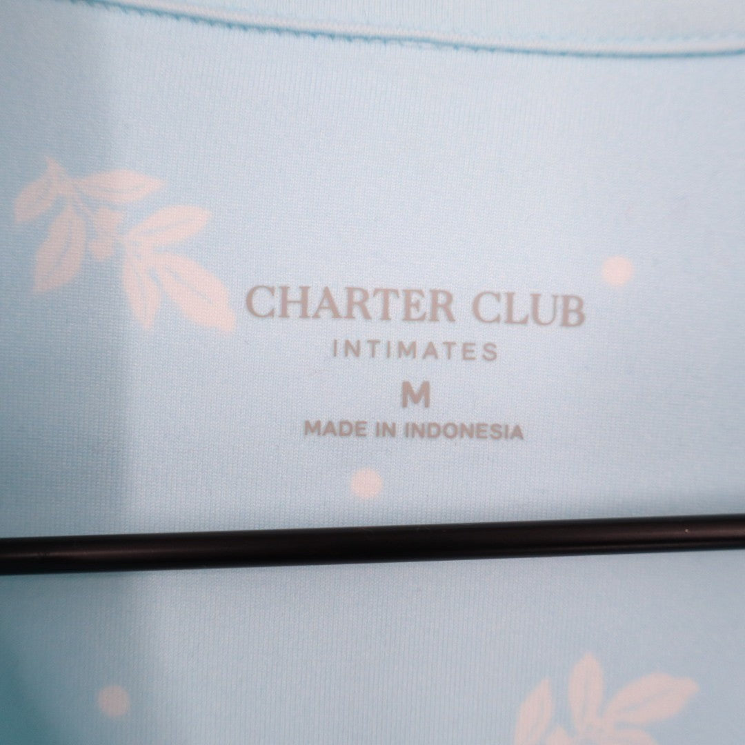 Charter Club Intimates Pajama Shirt Womens M Blue Floral Stretch Lapel Collar
