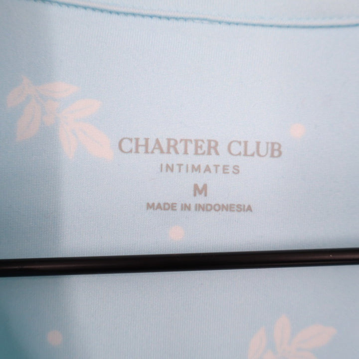 Charter Club Intimates Pajama Shirt Womens M Blue Floral Stretch Lapel Collar