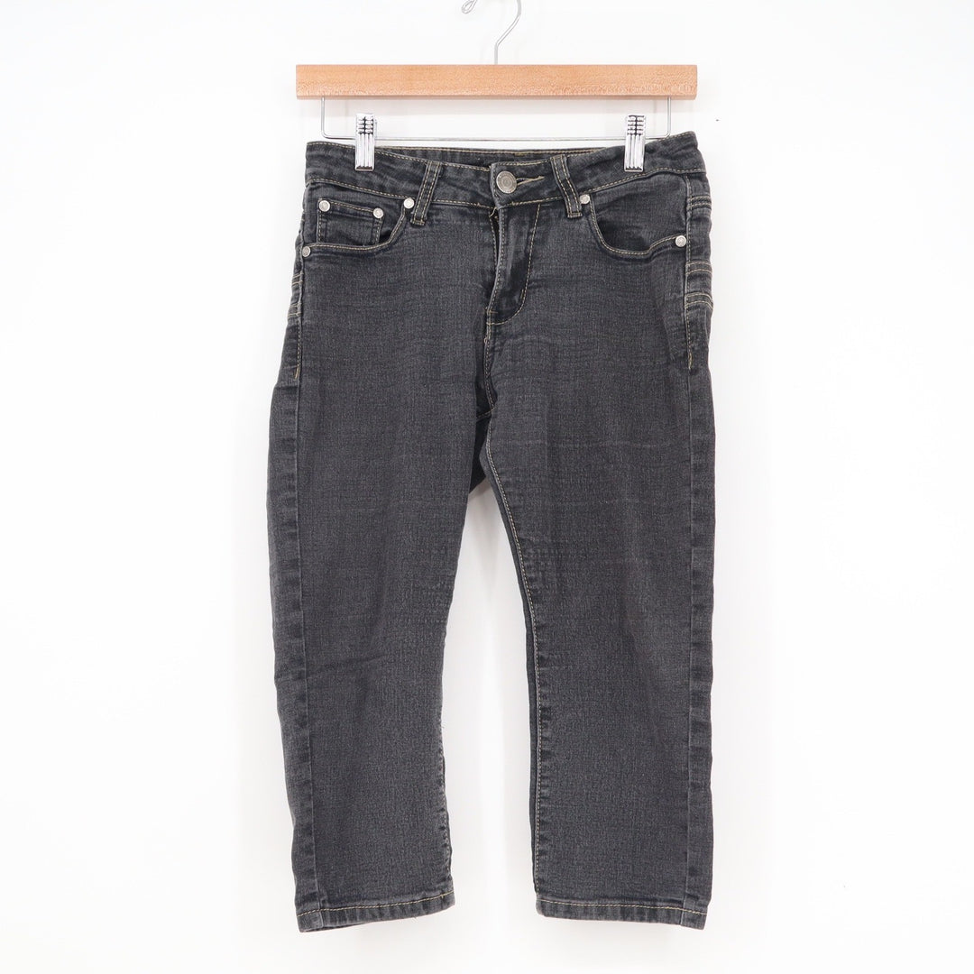 Y&J Jeans Womens Size 5/6 Black Washed Denim Capri Cropped Pants Embroidered