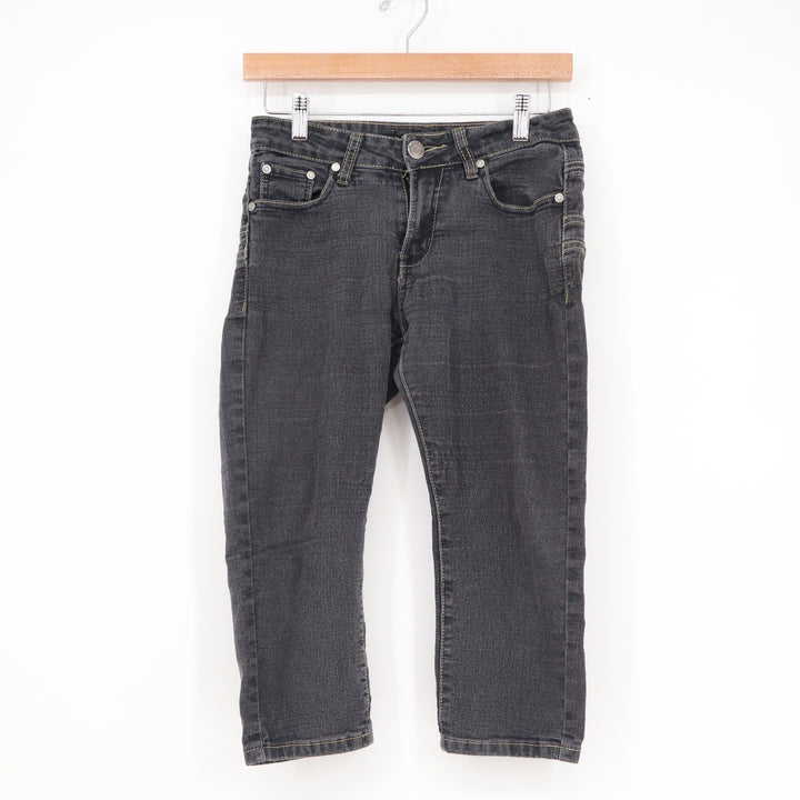 Y&J Jeans Womens Size 5/6 Black Washed Denim Capri Cropped Pants Embroidered
