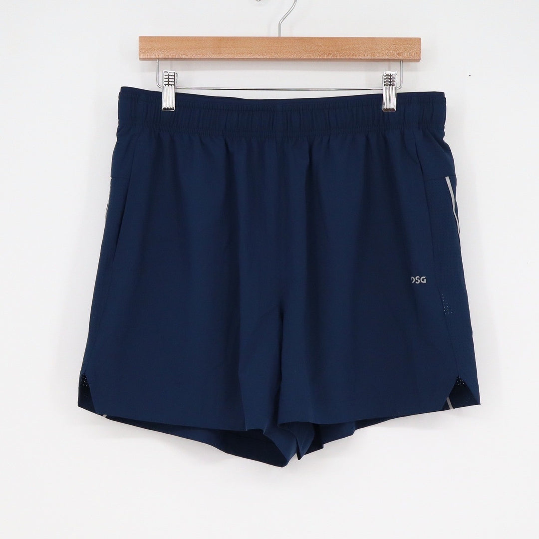 DSG Mens Stride Running Shorts Navy Blue 5 Inch Inseam Built-in Brief Large NEW