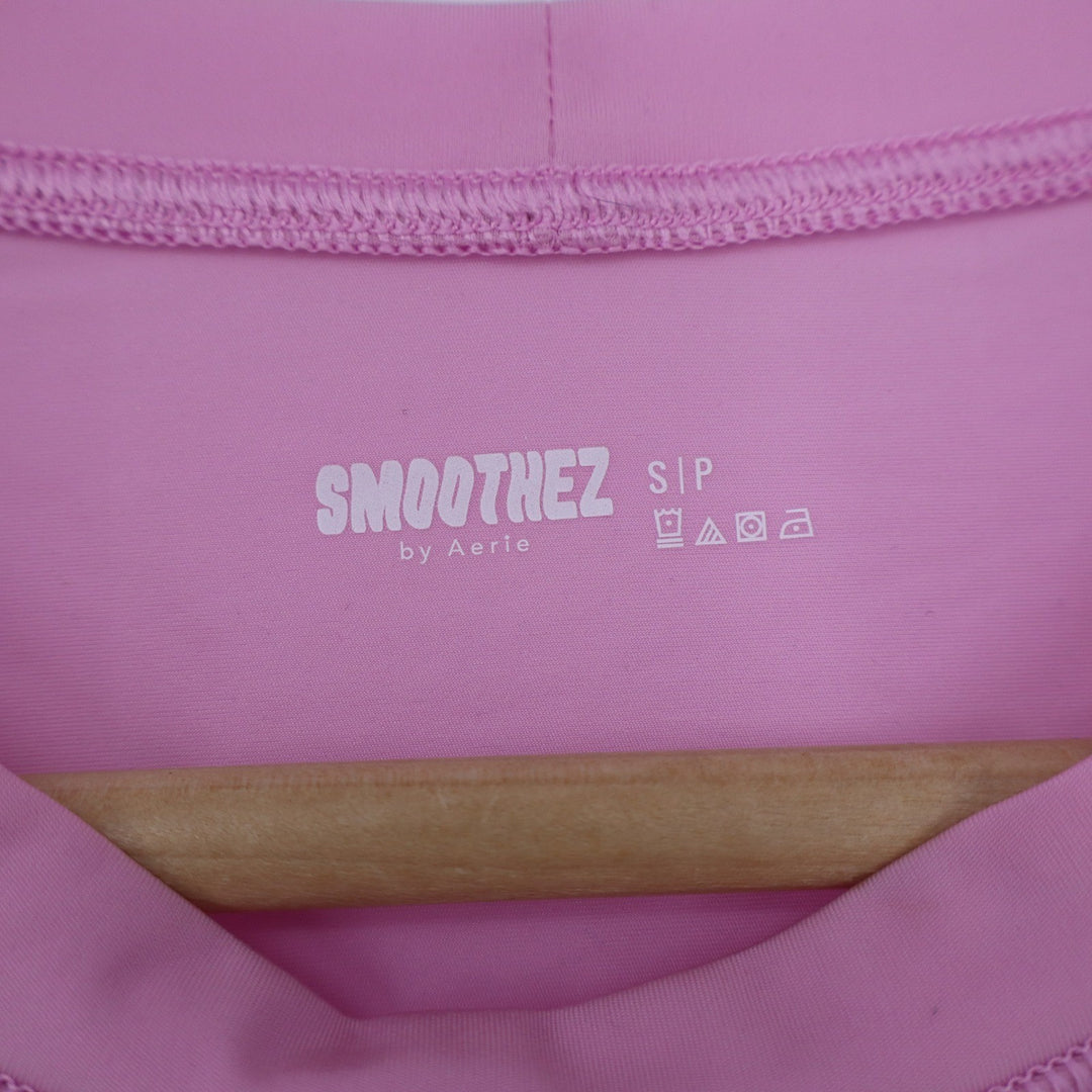 Aerie Smoothez Pink Short Sleeve Crop Top Small Activewear Crew Neck