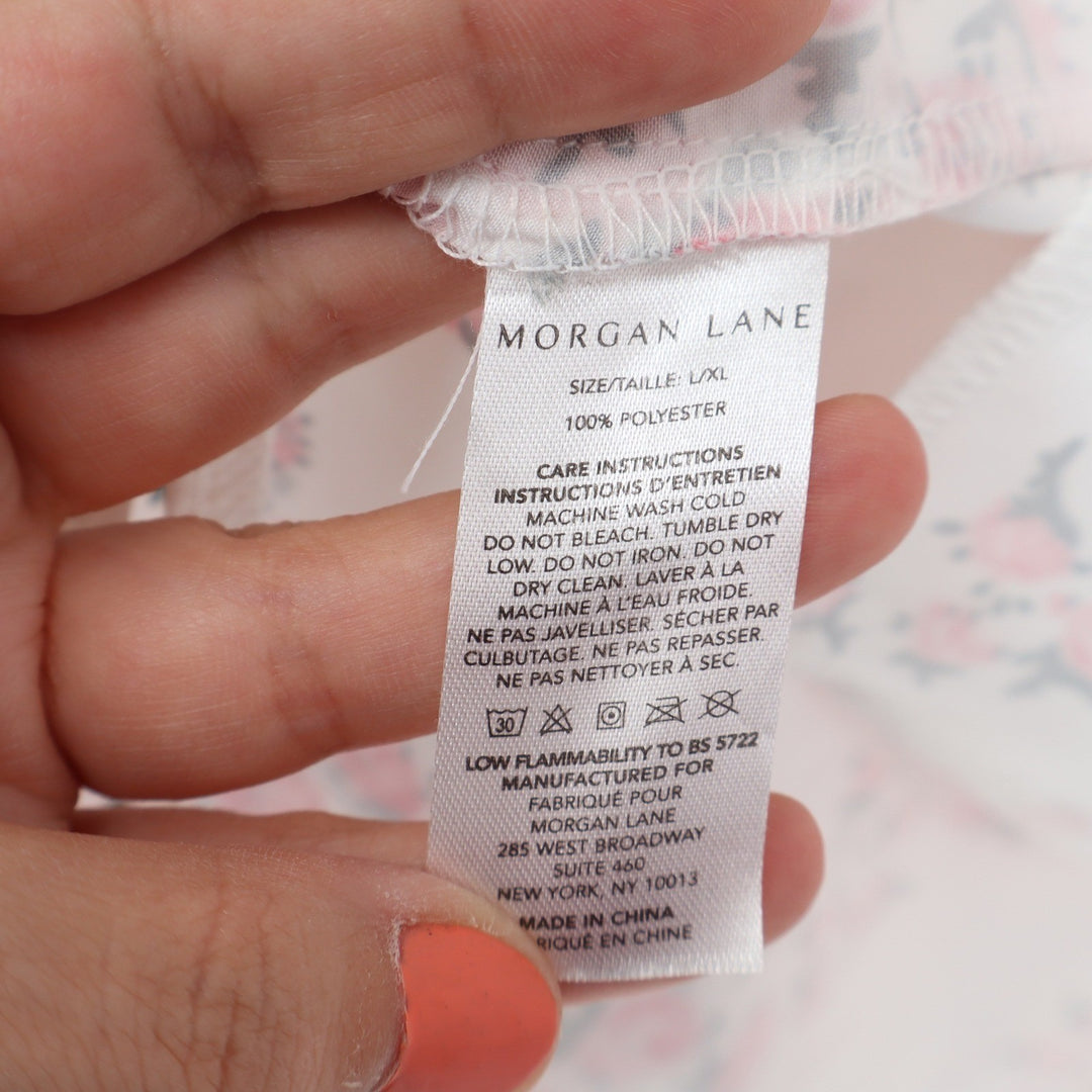 Morgan Lane x FabFitFun Floral Kimono Robe Pink White Rose Print L/XL Pockets