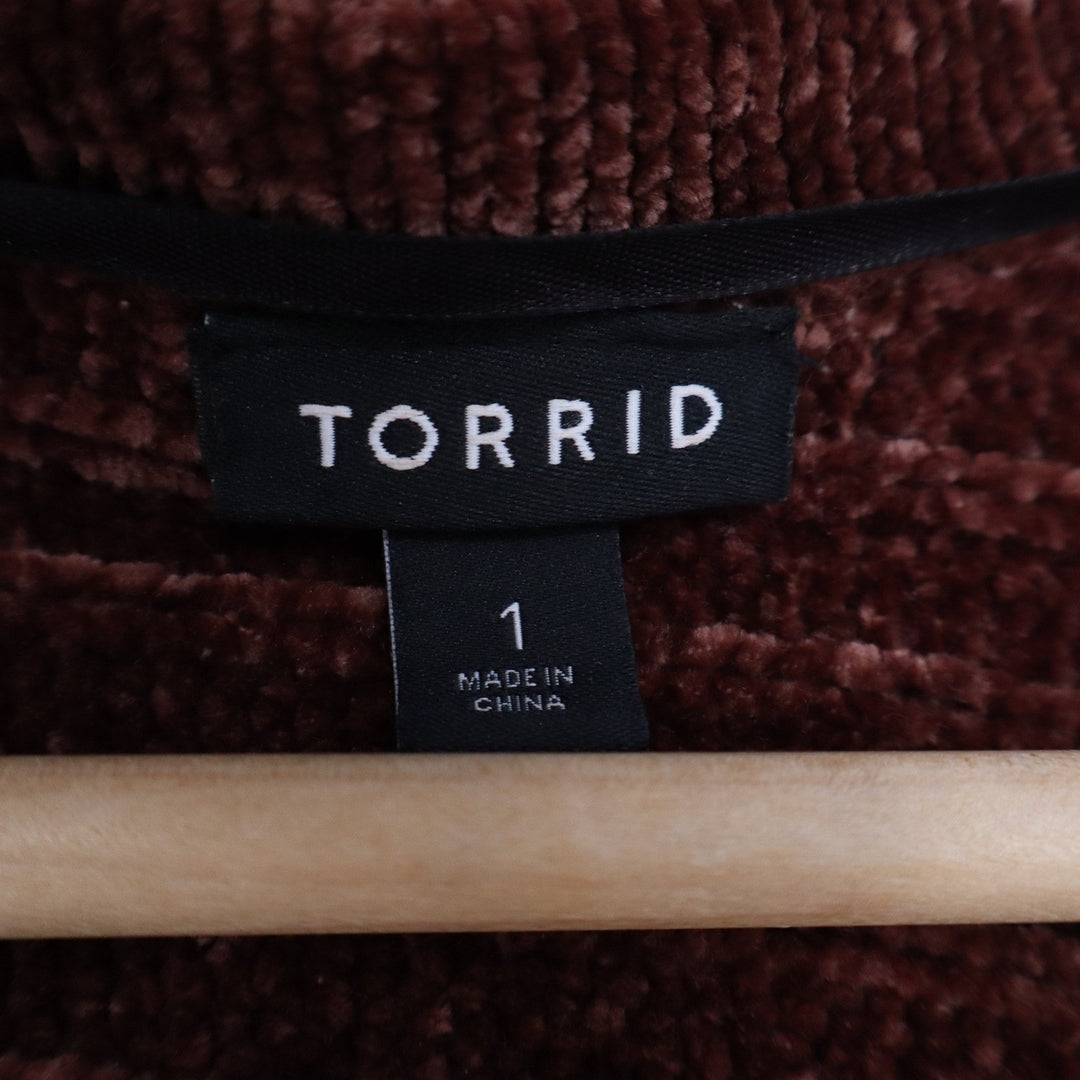 Torrid Rust Brown Chenille Ribbed Open Front Longline Cardigan Sweater Size 1