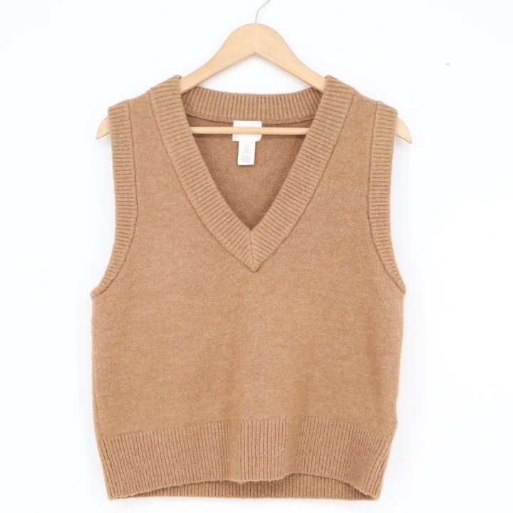 H&M Camel Brown V-Neck Sweater Vest Wool Blend Knit Size M