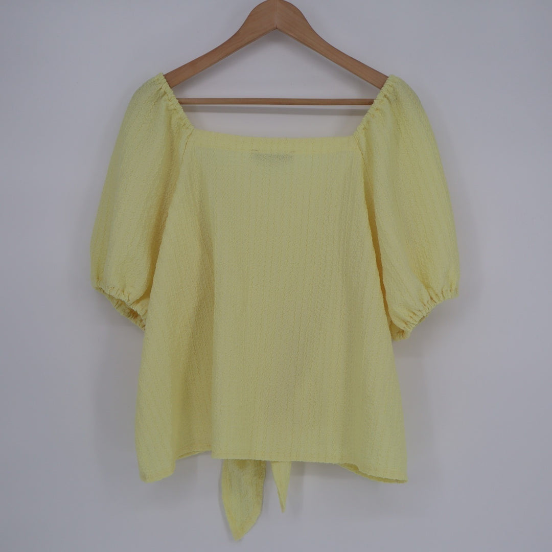 Loft Crop Top Womens XL Butter Yellow Stretch Tie Hem Square Neck Short Sleeve