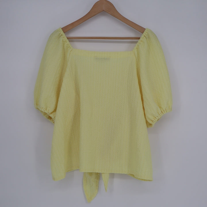 Loft Crop Top Womens XL Butter Yellow Stretch Tie Hem Square Neck Short Sleeve
