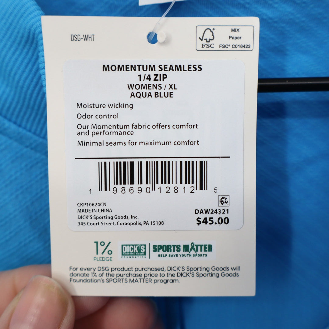 DSG Womens Momentum Seamless 1/4 Zip Aqua Blue Athletic Pullover XL NEW