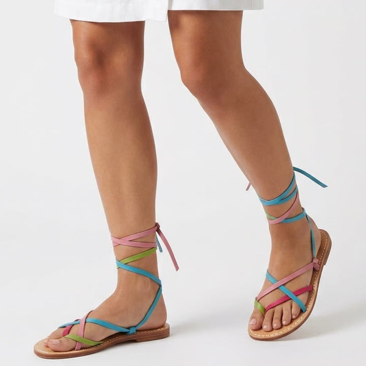 Cuccurullo Moda Capri Strappy Women's EU 38 Multicolor Leather Flat Sandals
