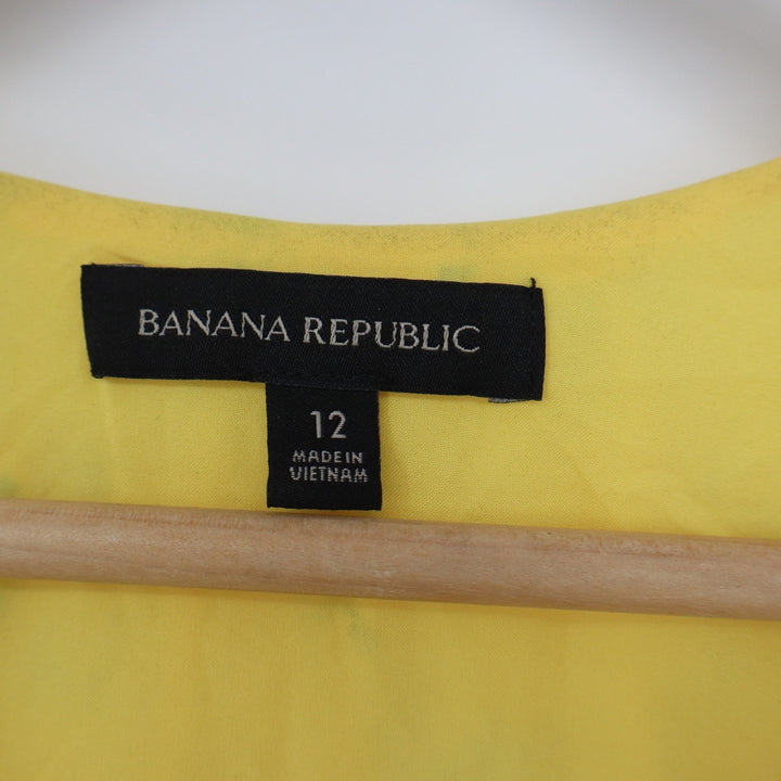 Banana Republic Yellow Floral Chiffon Ruffle Wrap Dress Long Sleeve Size 12