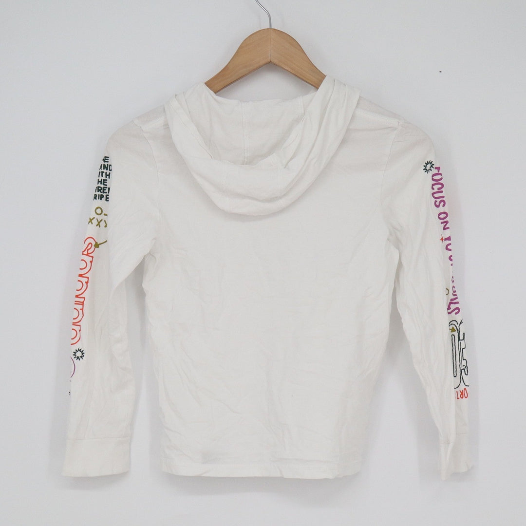 Adidas White Graphic Hooded Long Sleeve T-Shirt Doodle Logo Small