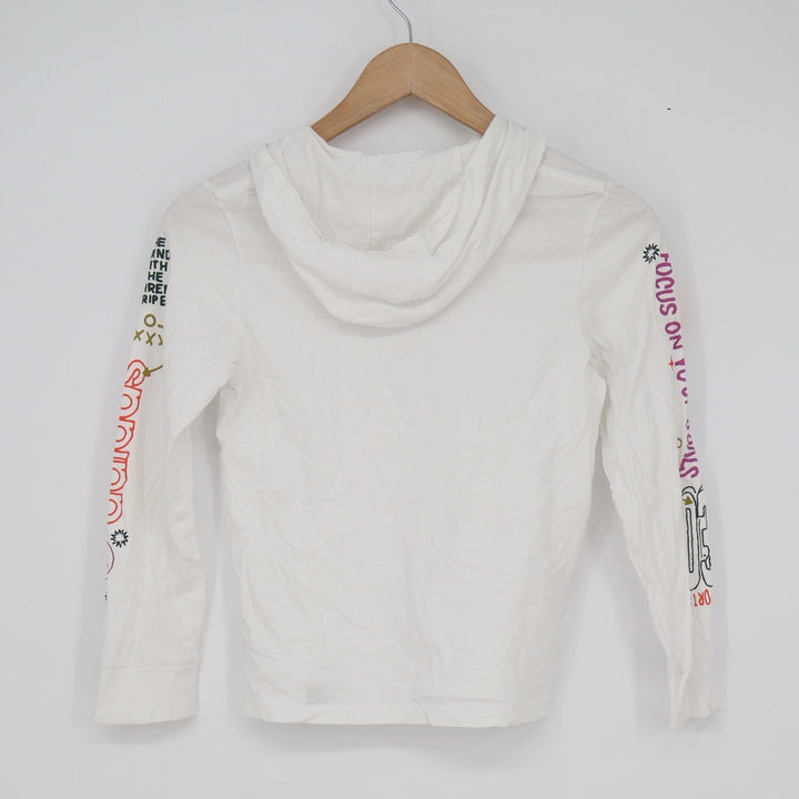 Adidas White Graphic Hooded Long Sleeve T-Shirt Doodle Logo Small