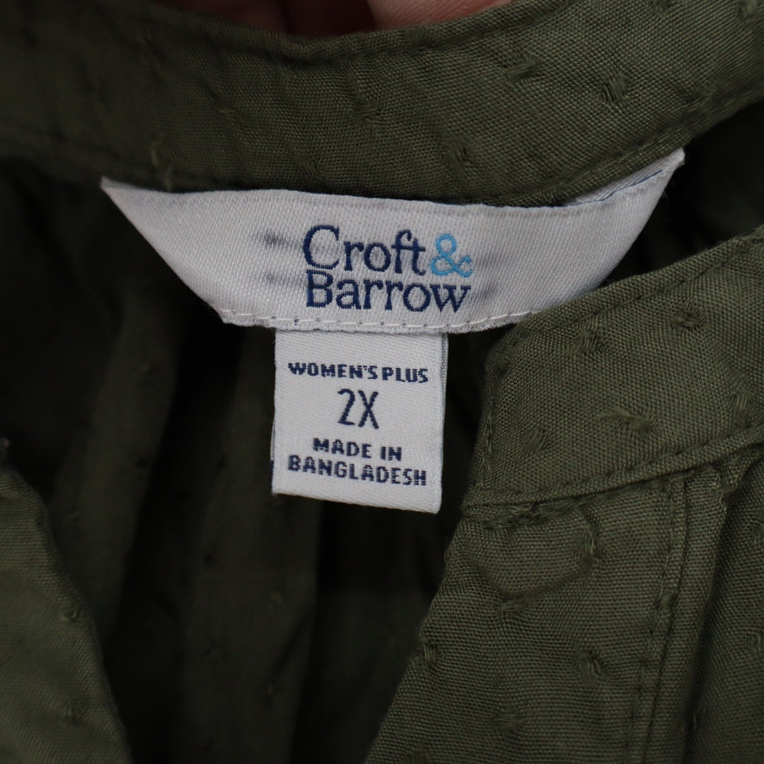 Croft & Barrow Womens Plus 2X Olive Green Dobby Dot Sleeveless Blouse Top Rayon