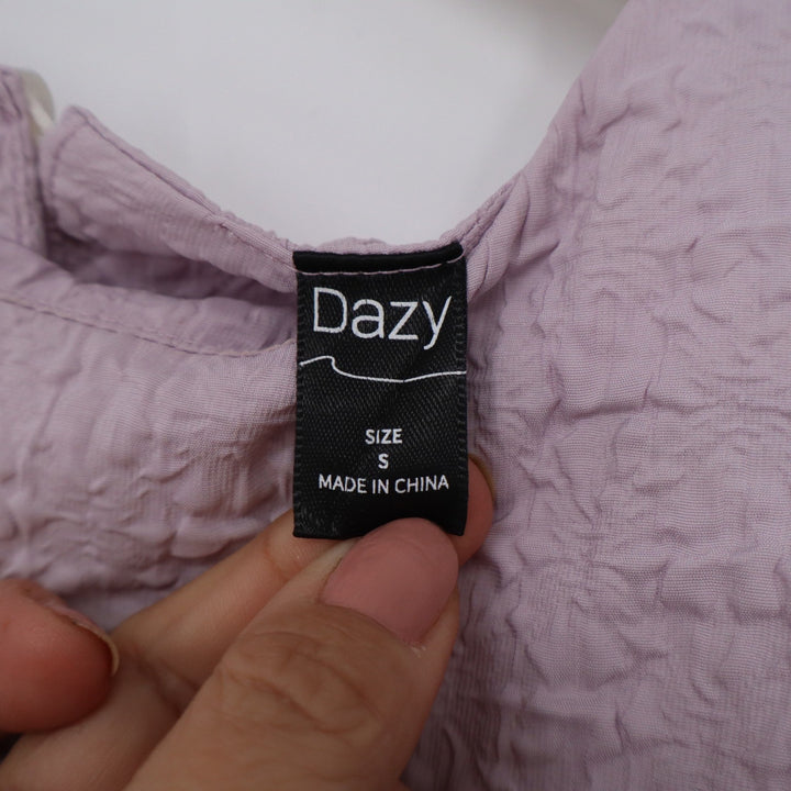 Dazy Lavender Purple Textured Puff Sleeve Cropped Blouse Round Neck Small