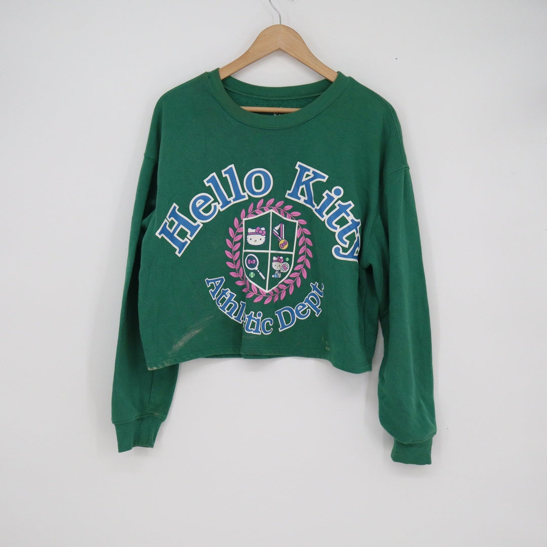 Hello Kitty Sanrio Athletic Dept Green Cropped Sweatshirt Large Hybrid Apparel