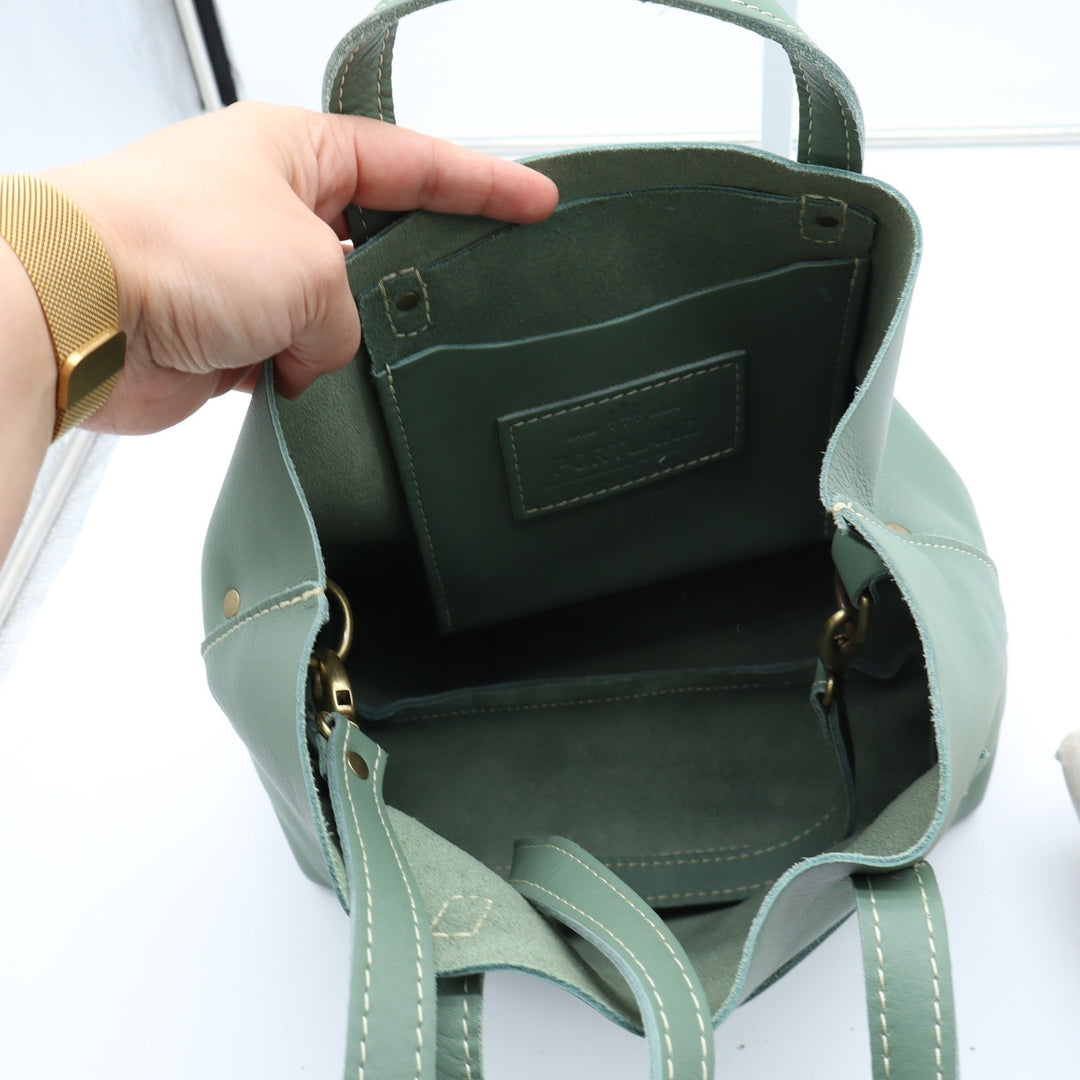 Portland Leather Goods Sage Green Leather Tote Bag Small Handbag Minimalist