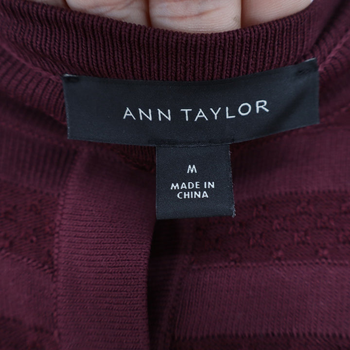 Ann Taylor Burgundy Striped Button Front Cardigan Sweater Womens Size M